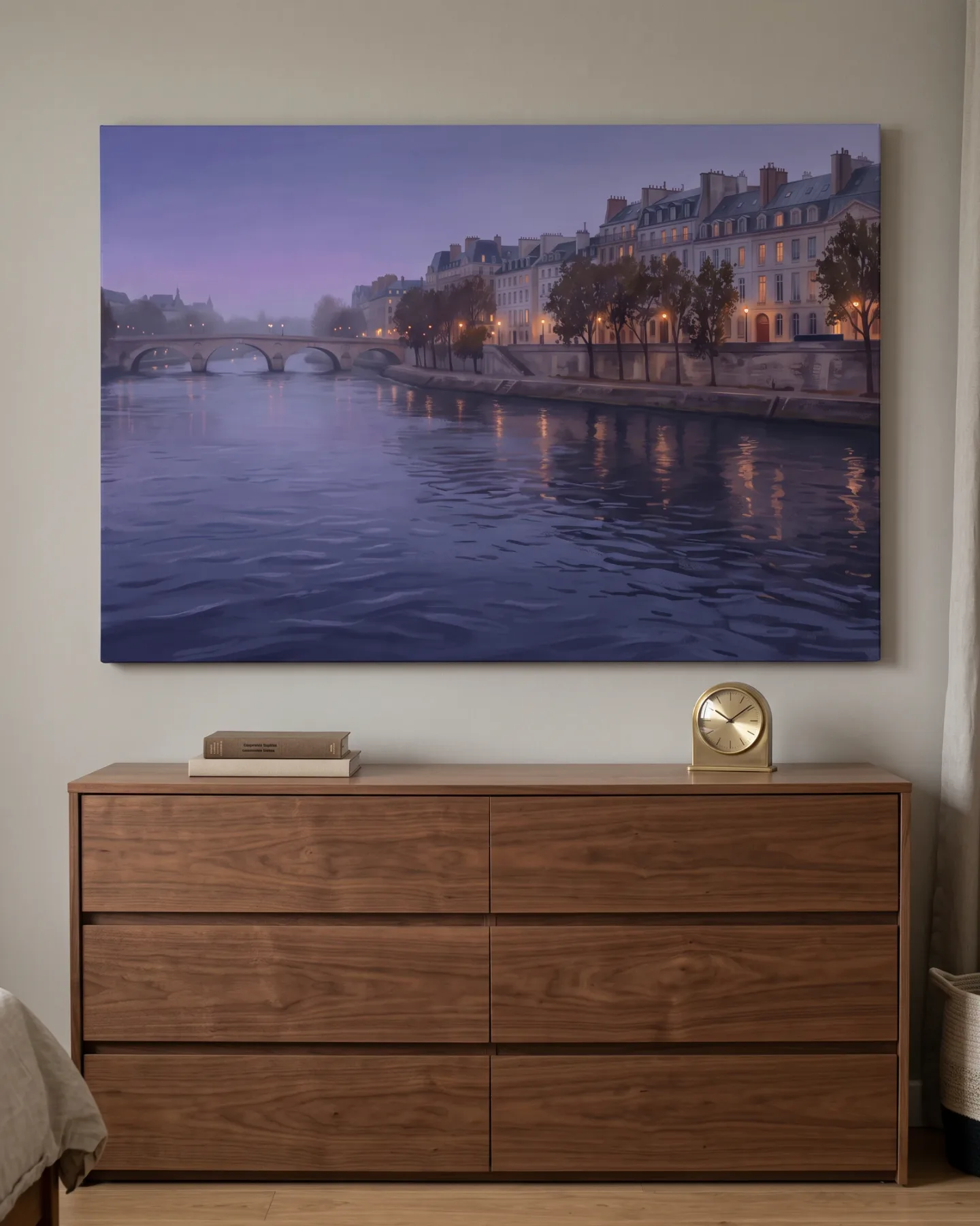Leinwandbild – Kanal bei blauer Stunde