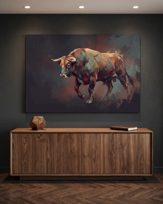 Leinwandbild – Dynamischer Stier in expressiver Malerei