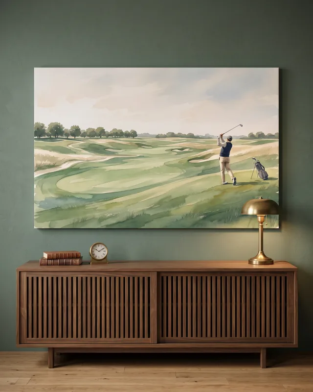 Leinwandbild – Golfer auf dem weiten Golfplatz