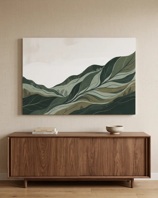 Canvas print – Green Leaf-Hills with Fine Vein Lines