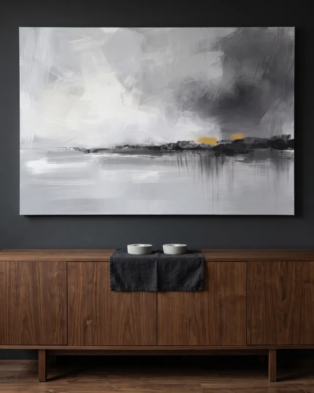 Canvas print – Abstract Landscape in Gray with Yellow Accents