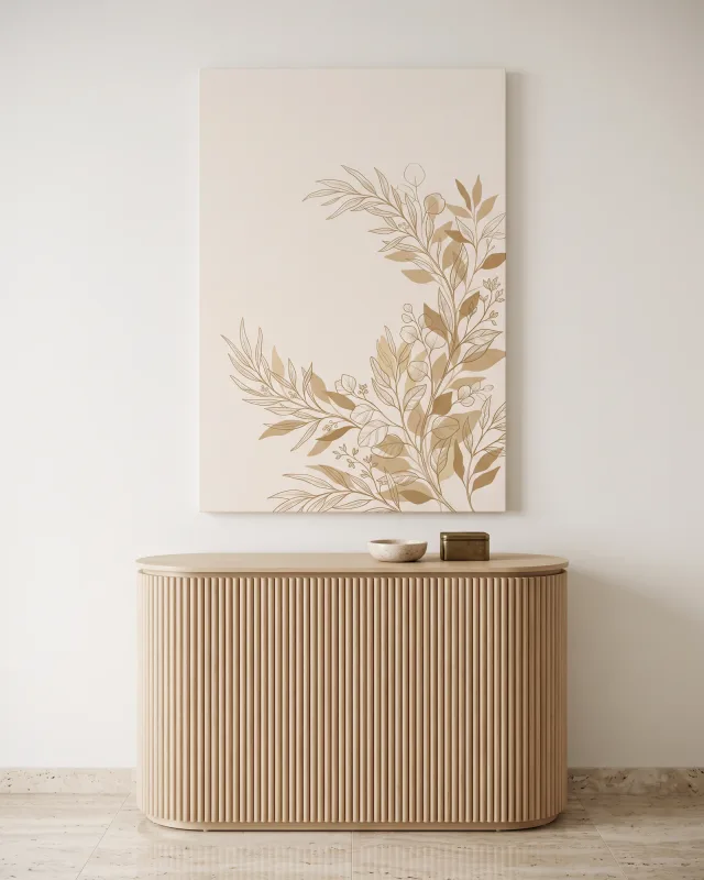 Leinwandbild – Warme Blattkurve in Taupe und Camel