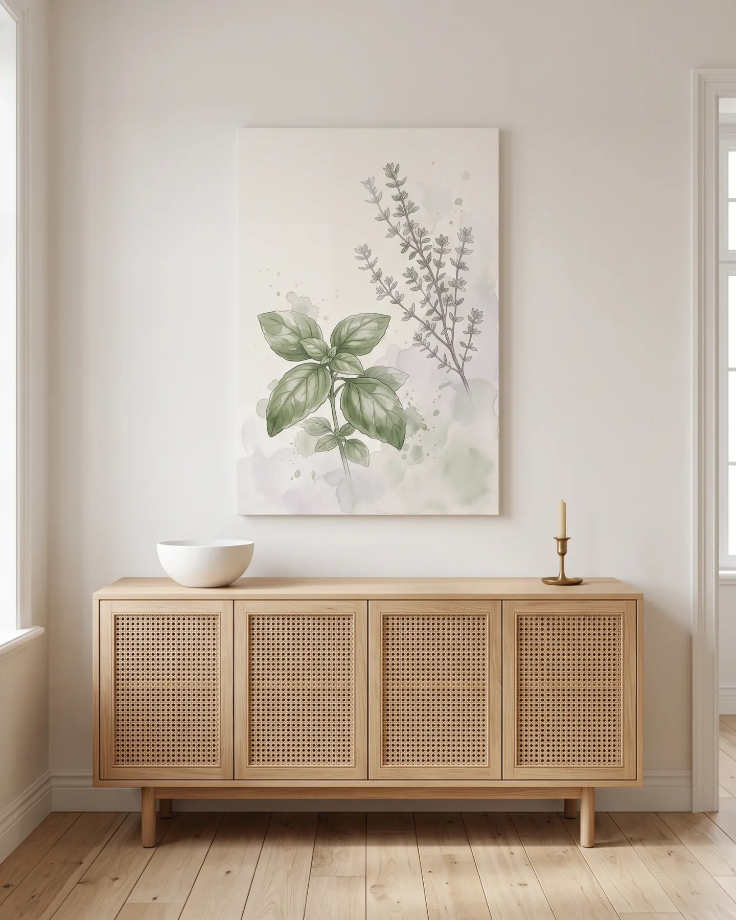 Canvas print – Botanical Illustration with Broad Leaves and Fine Branches