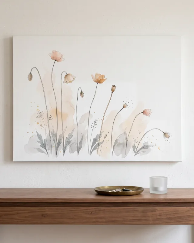Leinwandbild – Zarte Wiesenblumen in Aquarell