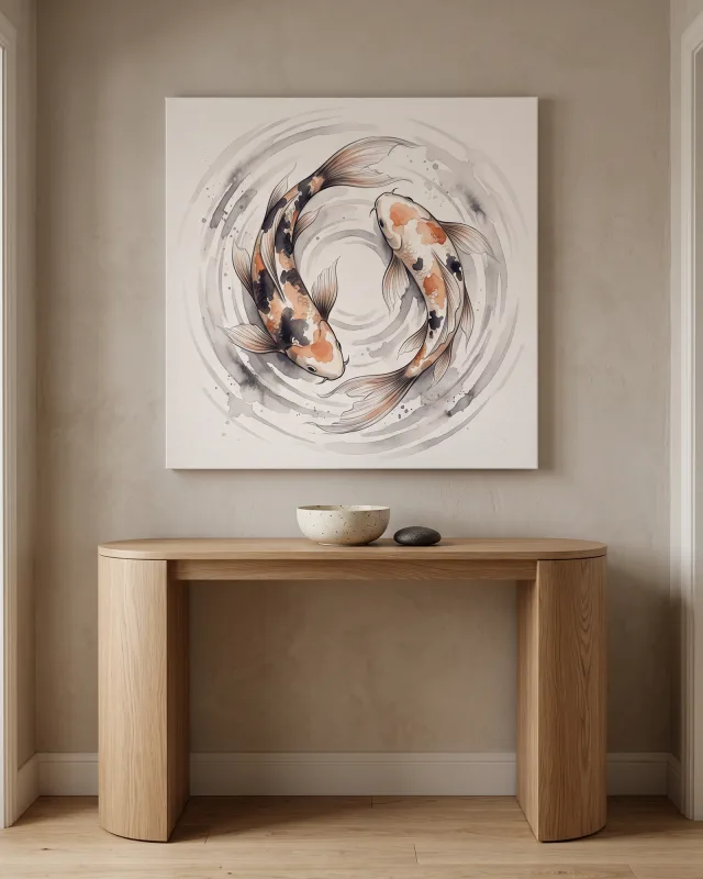 Leinwandbild – Koi im kreisenden Wasser