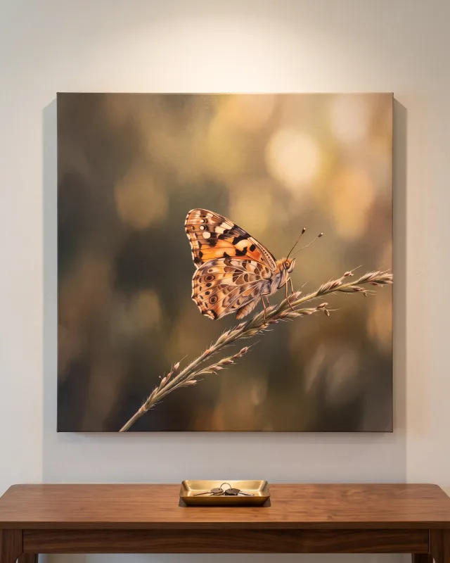Leinwandbild – Schmetterling auf einem Grashalm