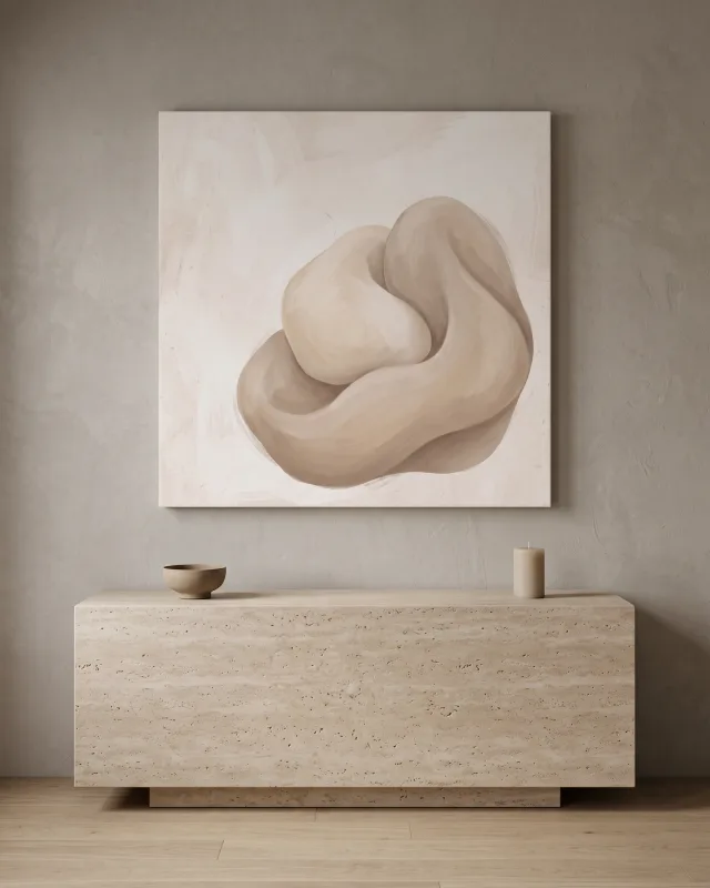 Leinwandbild – Gefaltete organische Form in Creme und Taupe