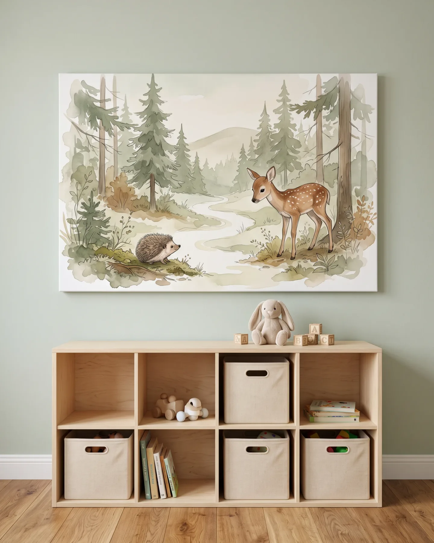 Canvas print – Deer and Hedgehog on a Forest Path