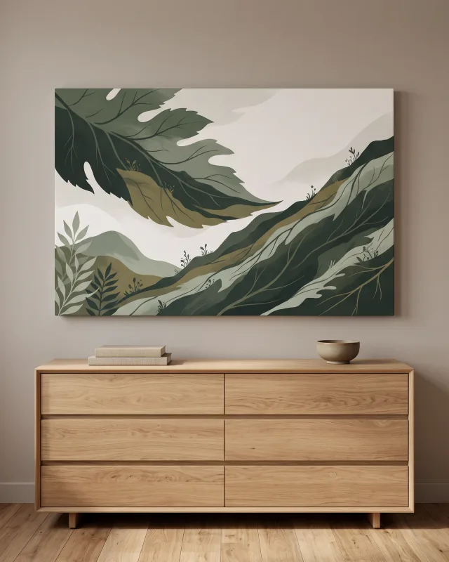 Canvas print – Green Leaf Shapes with Diagonal Open Space