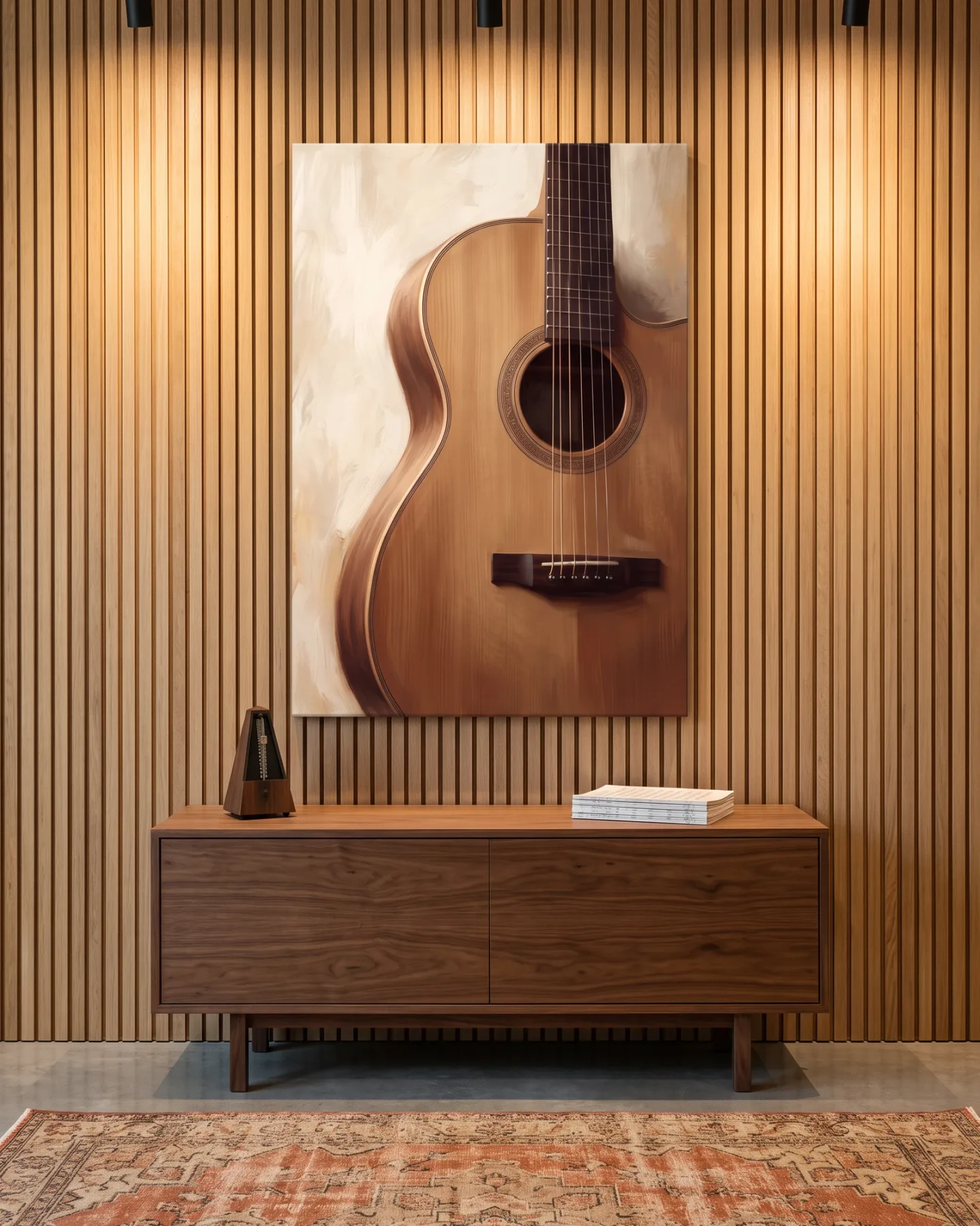 Leinwandbild – Gitarrenkorpus mit feiner Schalllochrosette