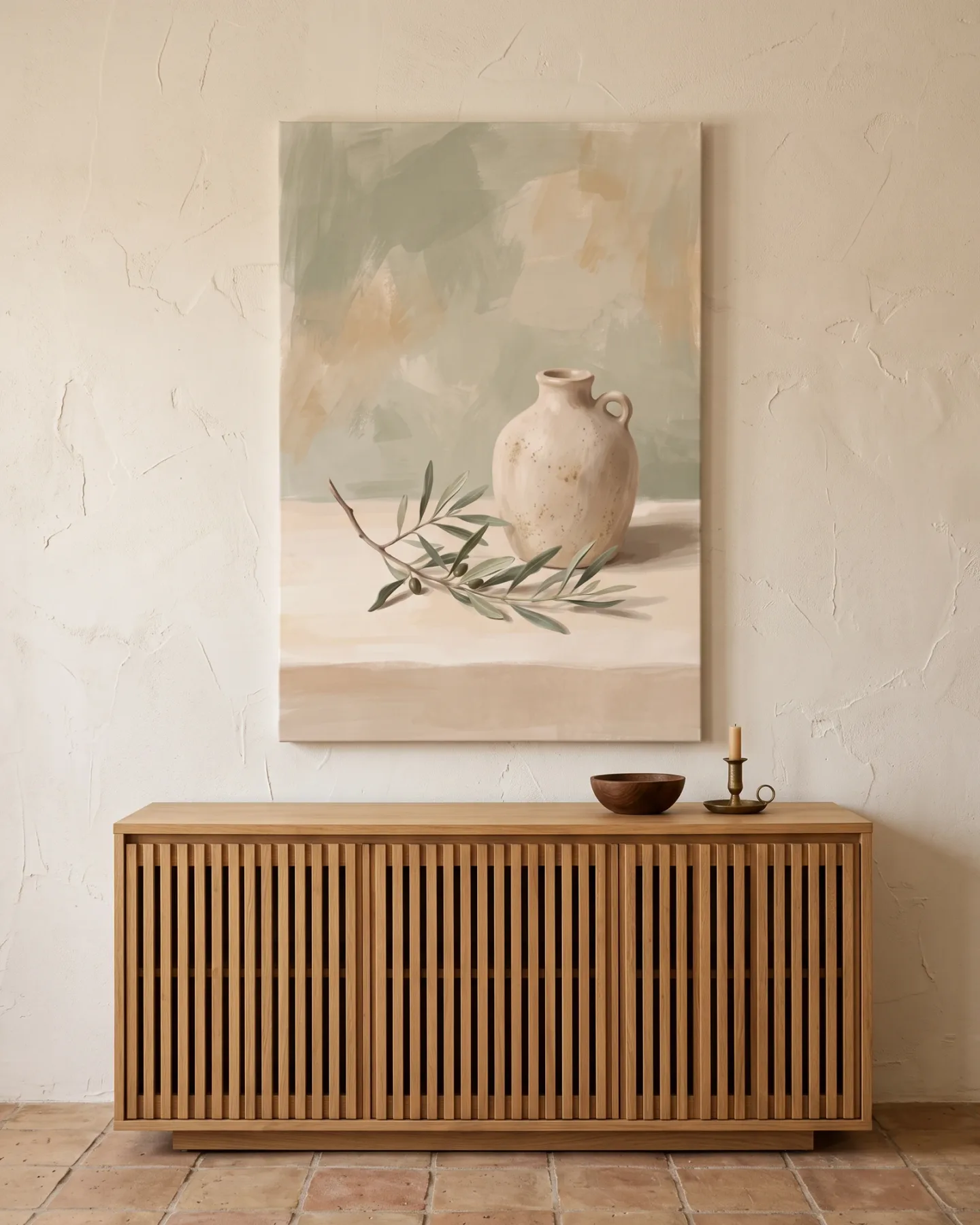 Canvas print – Ceramics and Olives in Loose Brushstrokes