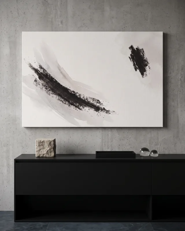 Leinwandbild – Abstrakte Pinselstriche in Schwarz und Beige