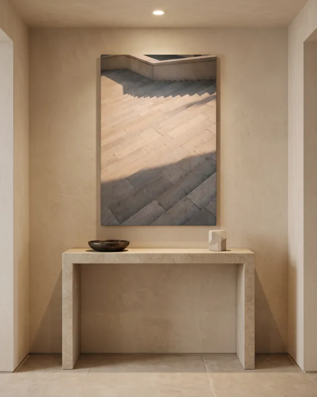 Leinwandbild – Breite Steinstufen unter diagonalen Schatten