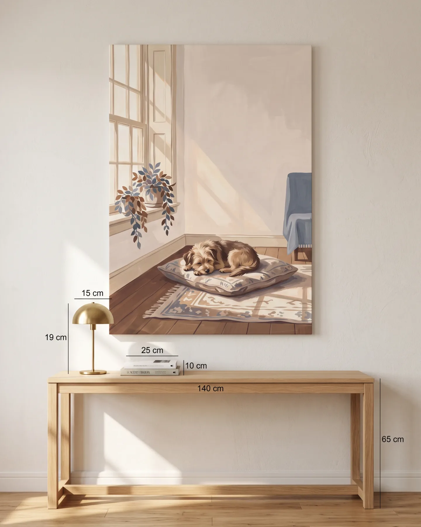 Leinwandbild – Schlafender Hund im sonnigen Fensterlicht
