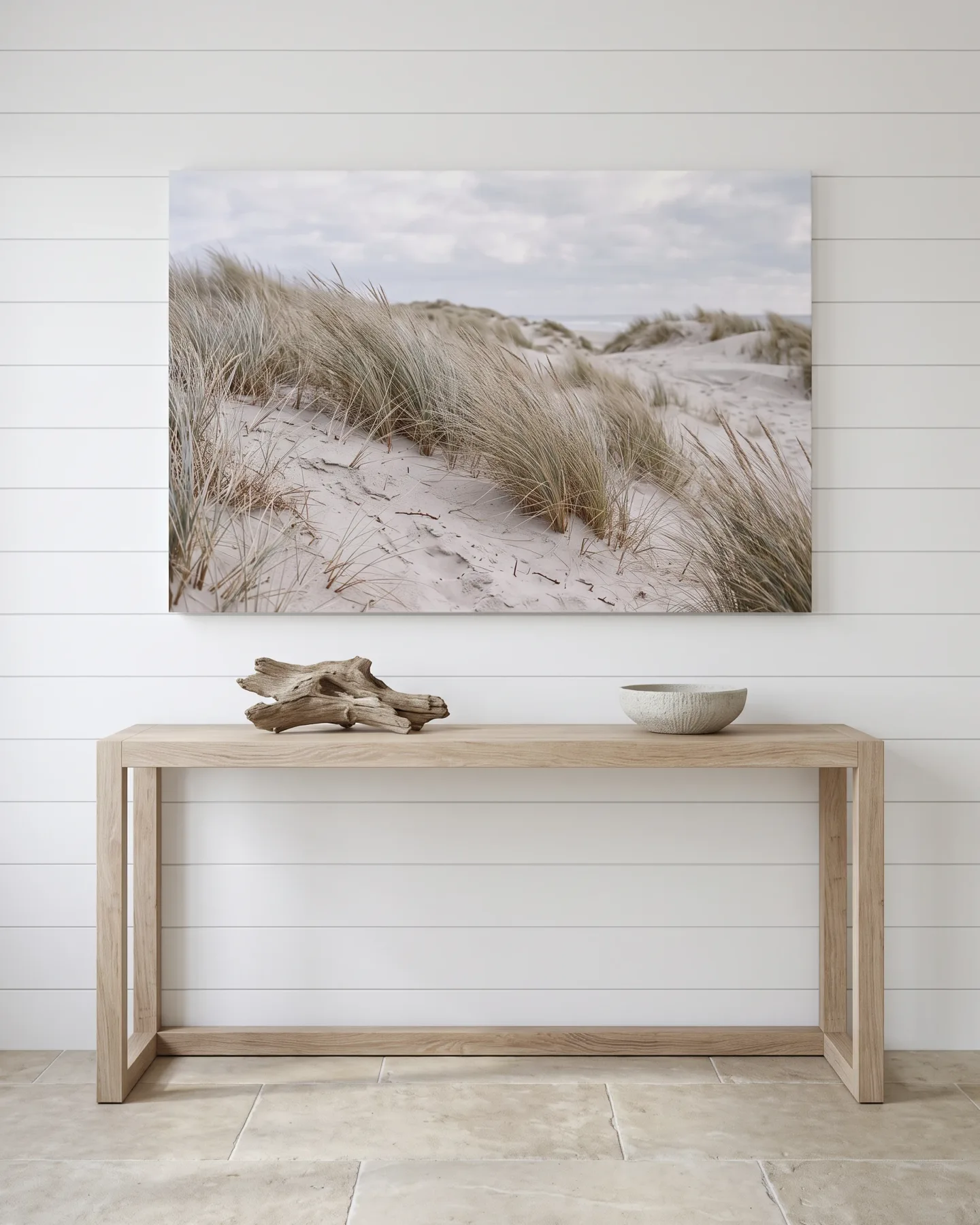 Leinwandbild – Windbewegtes Strandgras über hellen Dünen