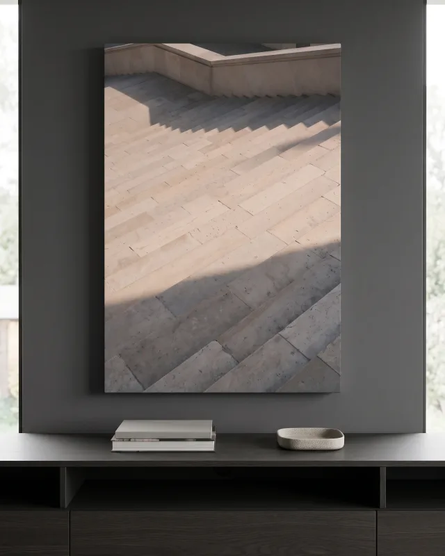 Leinwandbild – Breite Steinstufen unter diagonalen Schatten