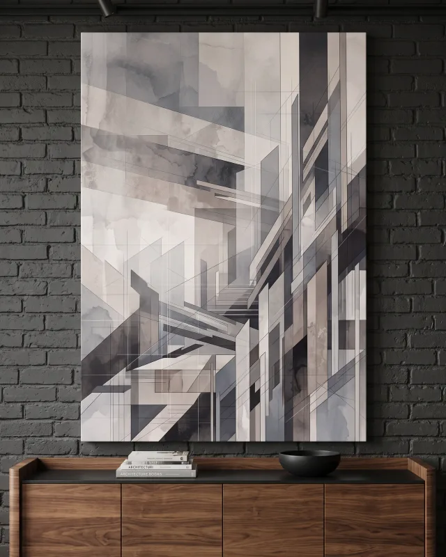 Leinwandbild – Geometrischer Entwurf in kühlen Grautönen