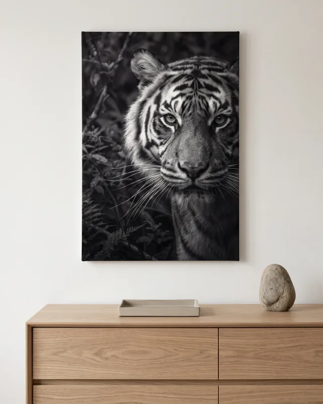 Leinwandbild – Tigerporträt in Schwarz-Weiß