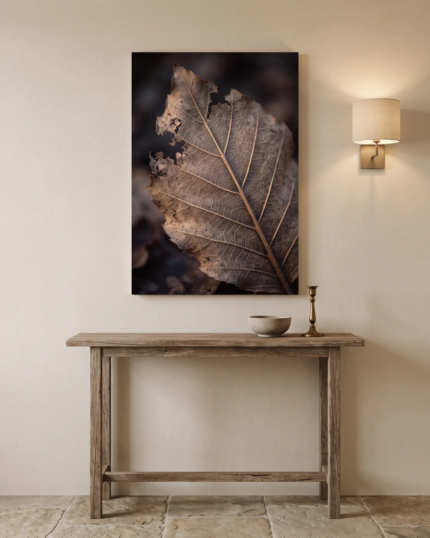 Leinwandbild – Trockenes Blatt im Makro