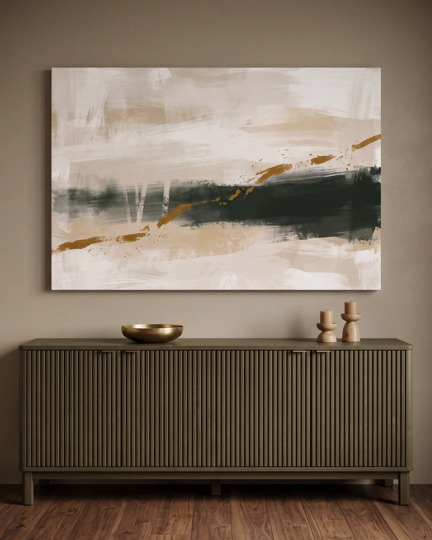 Canvas print – Abstract Brushstrokes in Cream, Green and Ochre
