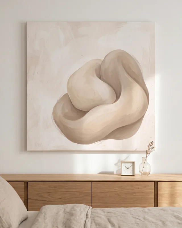 Canvas print – Folded Organic Form in Cream and Taupe
