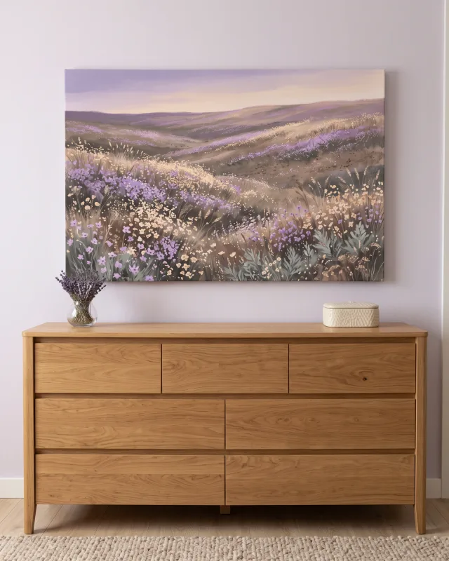 Canvas print – Pastel Flowers across Gentle Meadow Hills