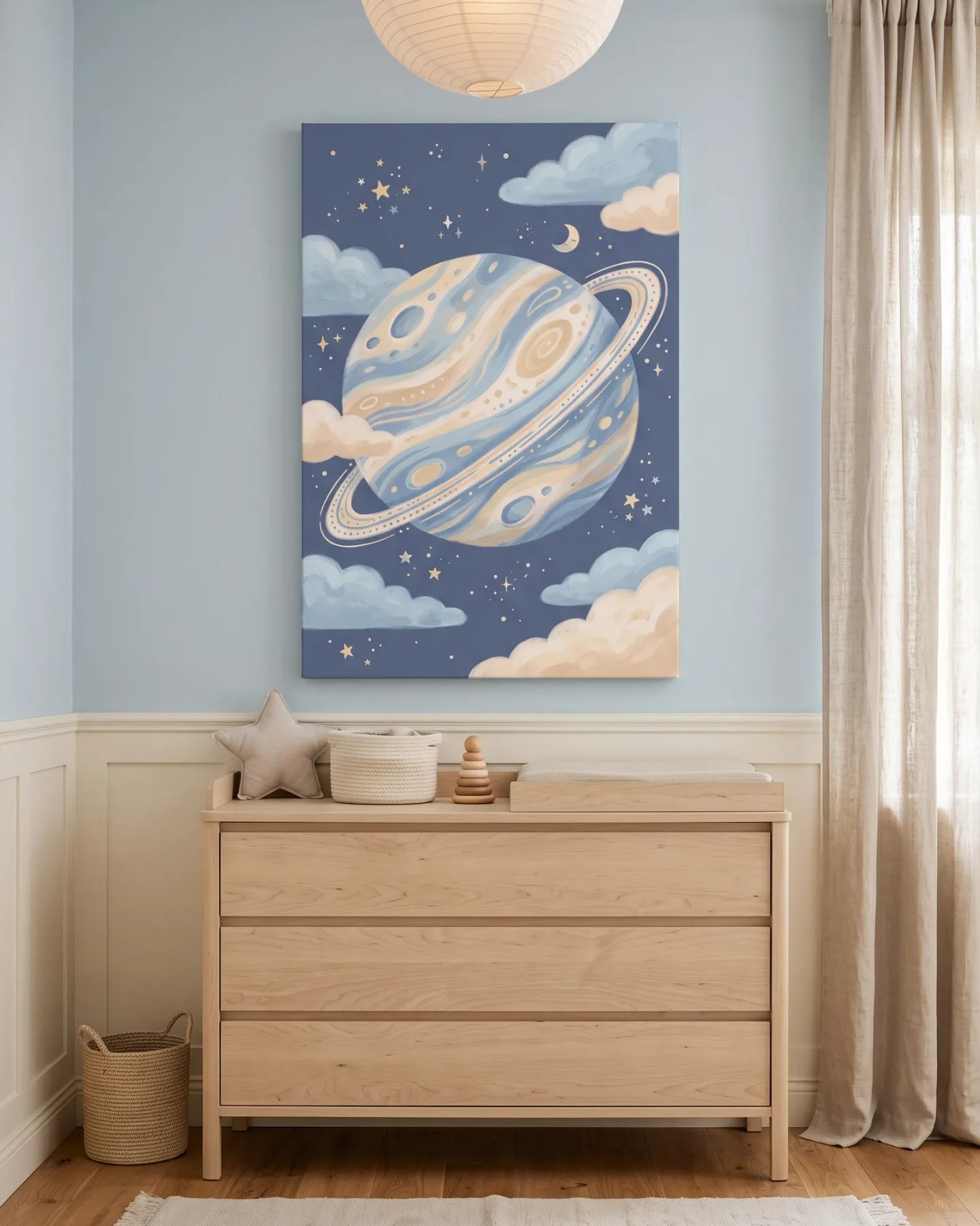 Canvas print – Pastel Ringed Planet in a Dark Starry Sky