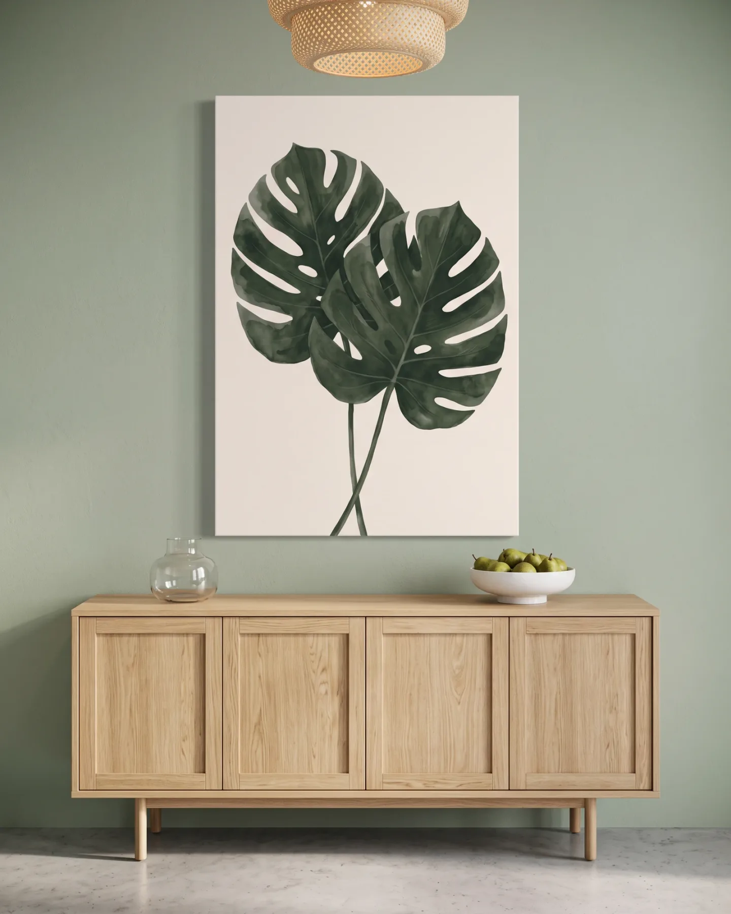 Leinwandbild – Dunkelgrüne Monstera in fleckigen Lasuren