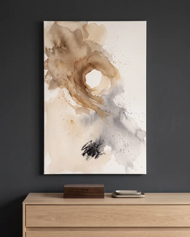 Leinwandbild – Abstrakte Aquarellformen in Beige und Grau