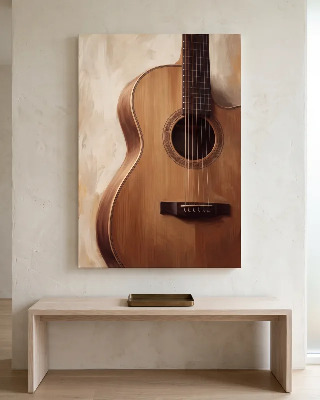 Leinwandbild – Gitarrenkorpus mit feiner Schalllochrosette