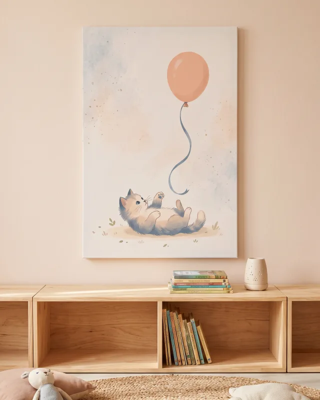 Leinwandbild – Kätzchen mit Ballon
