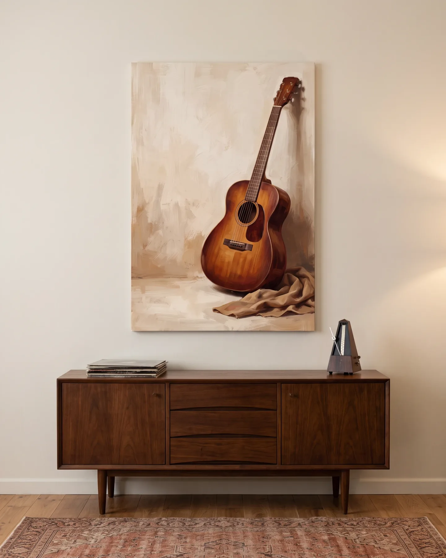 Leinwandbild – Gitarre mit braunem Tuch