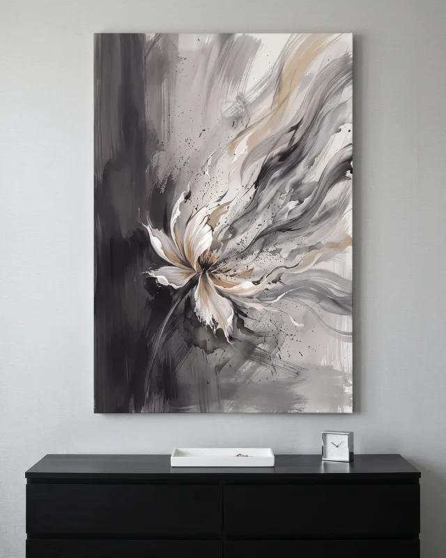 Leinwandbild – Abstrakte Blüte in Grau und Beige