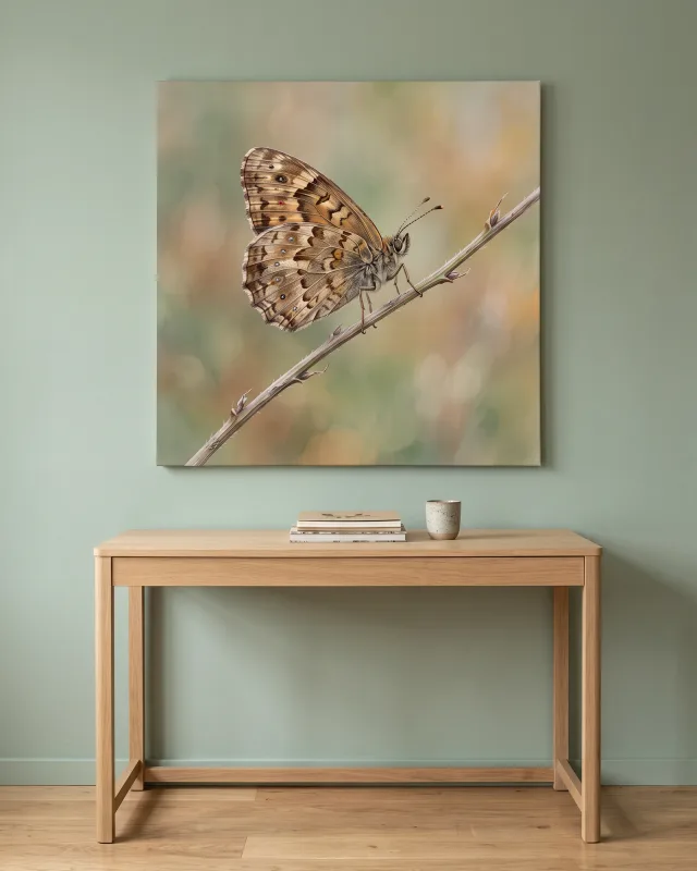 Leinwandbild – Schmetterling auf einem Zweig
