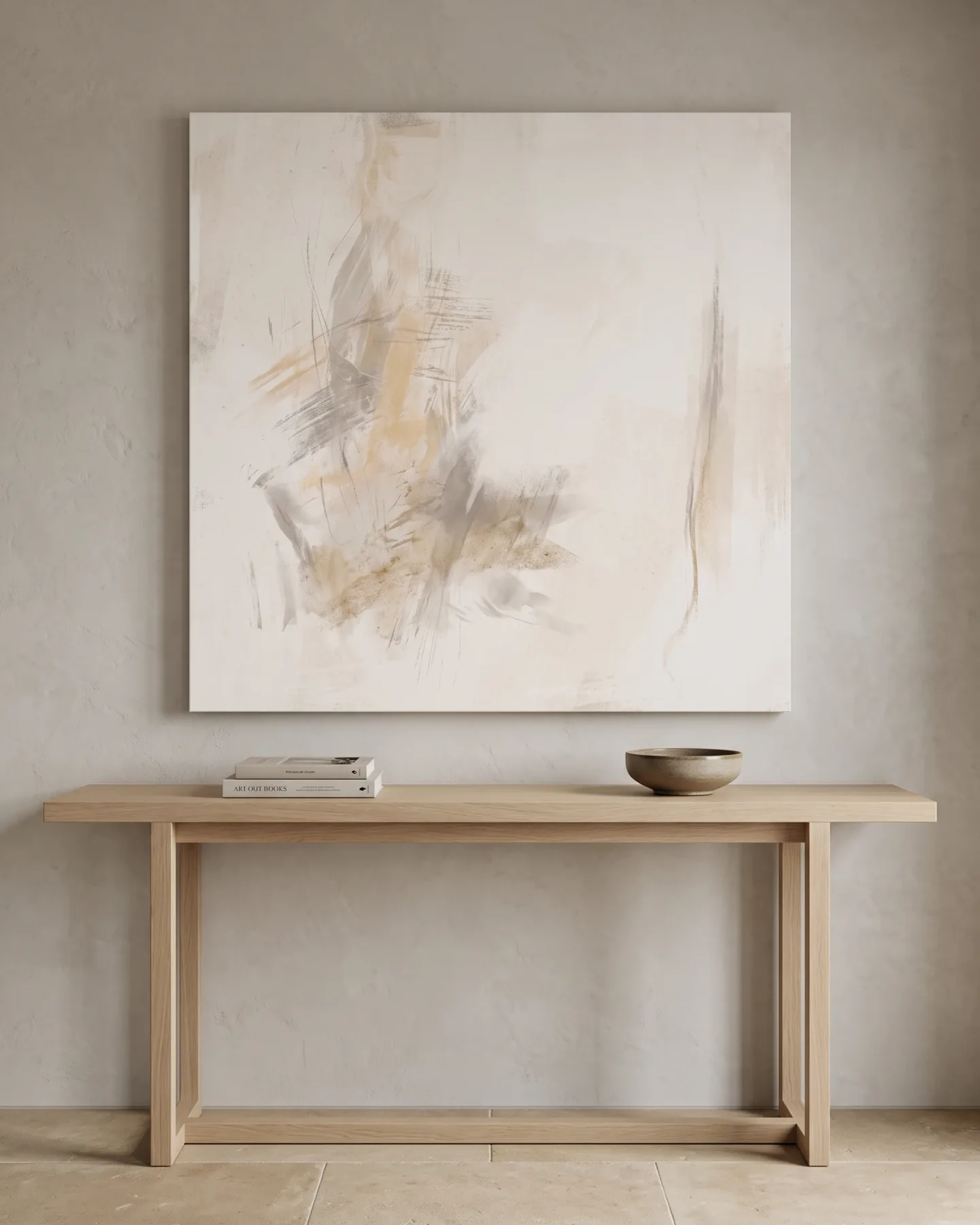 Leinwandbild – Abstrakte Spuren in Creme und Sand