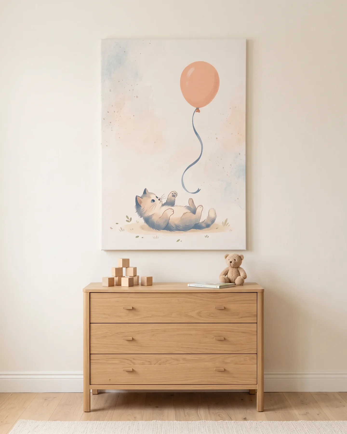 Leinwandbild – Kätzchen mit Ballon