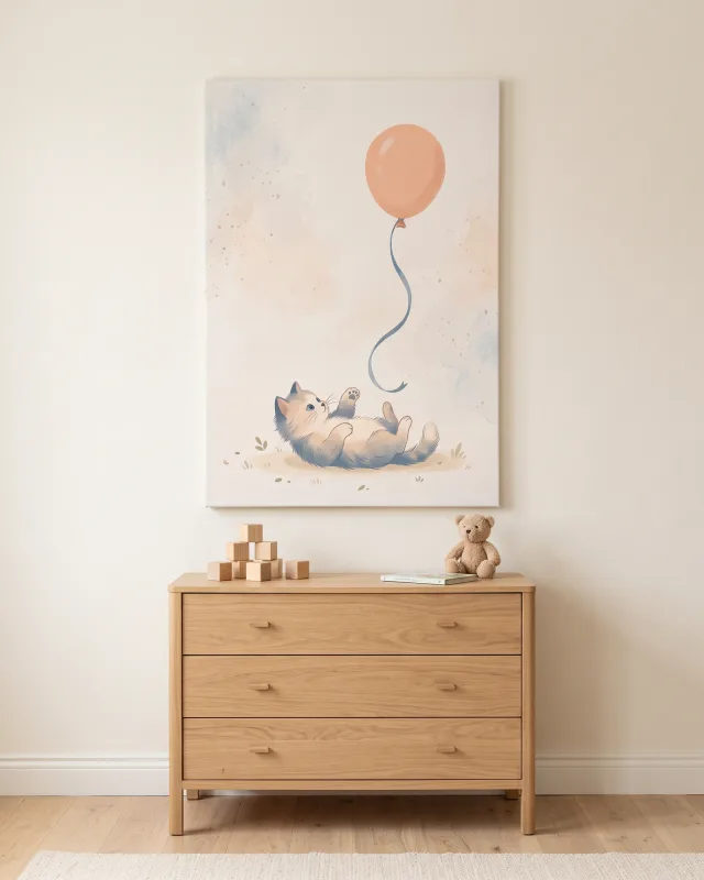 Leinwandbild – Kätzchen mit Ballon