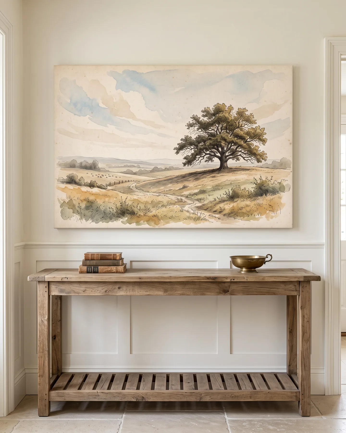 Canvas print – Oak beside a Winding Pasture Path