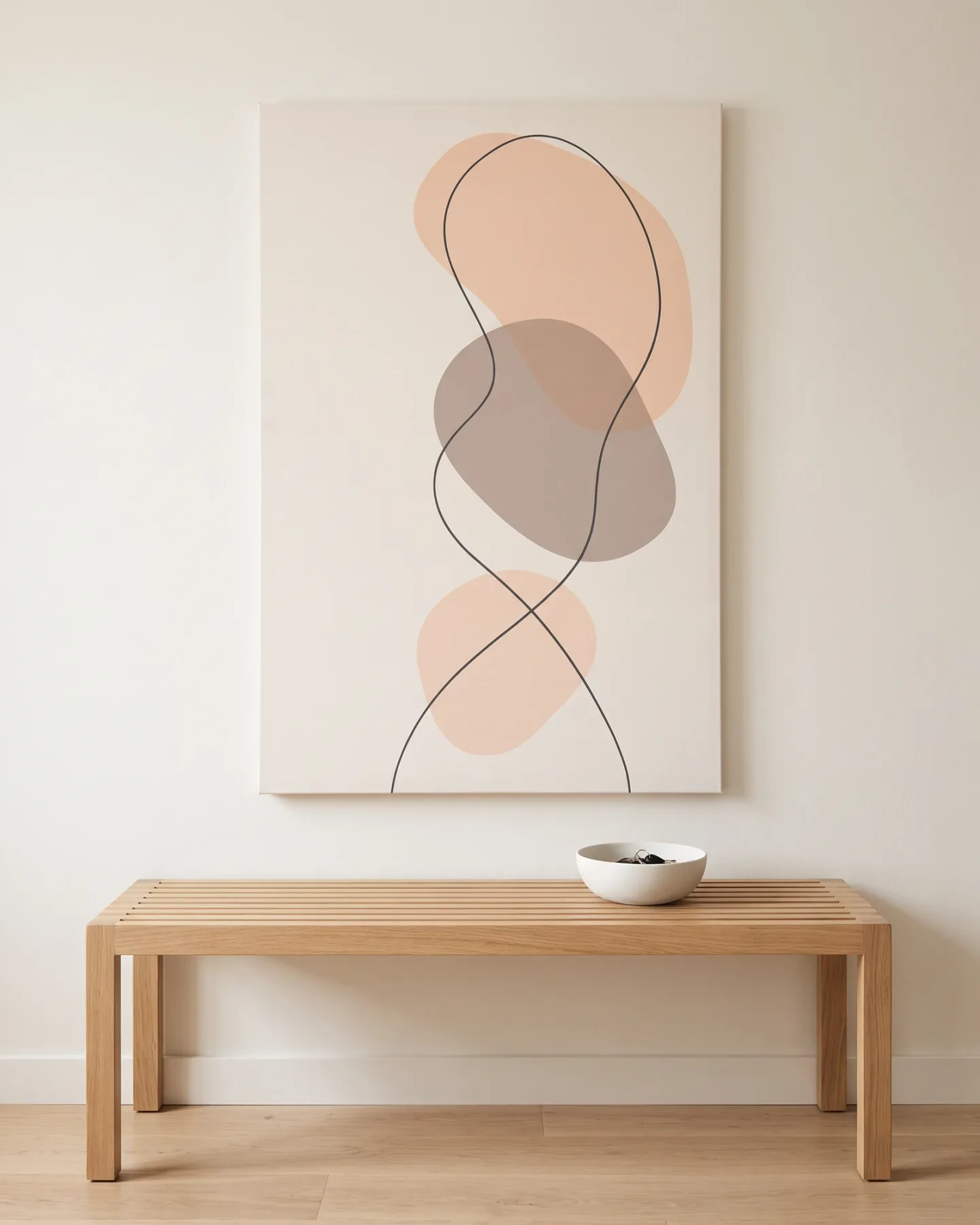 Leinwandbild – Abstraktes Formenbild in Pfirsich und Taupe