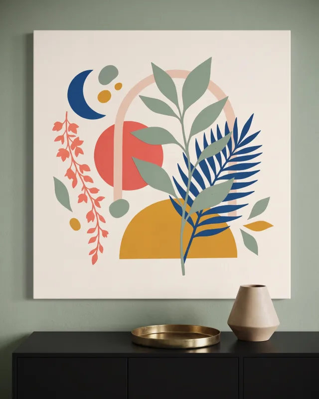 Canvas print – Leaves and Moon Shapes on Cream