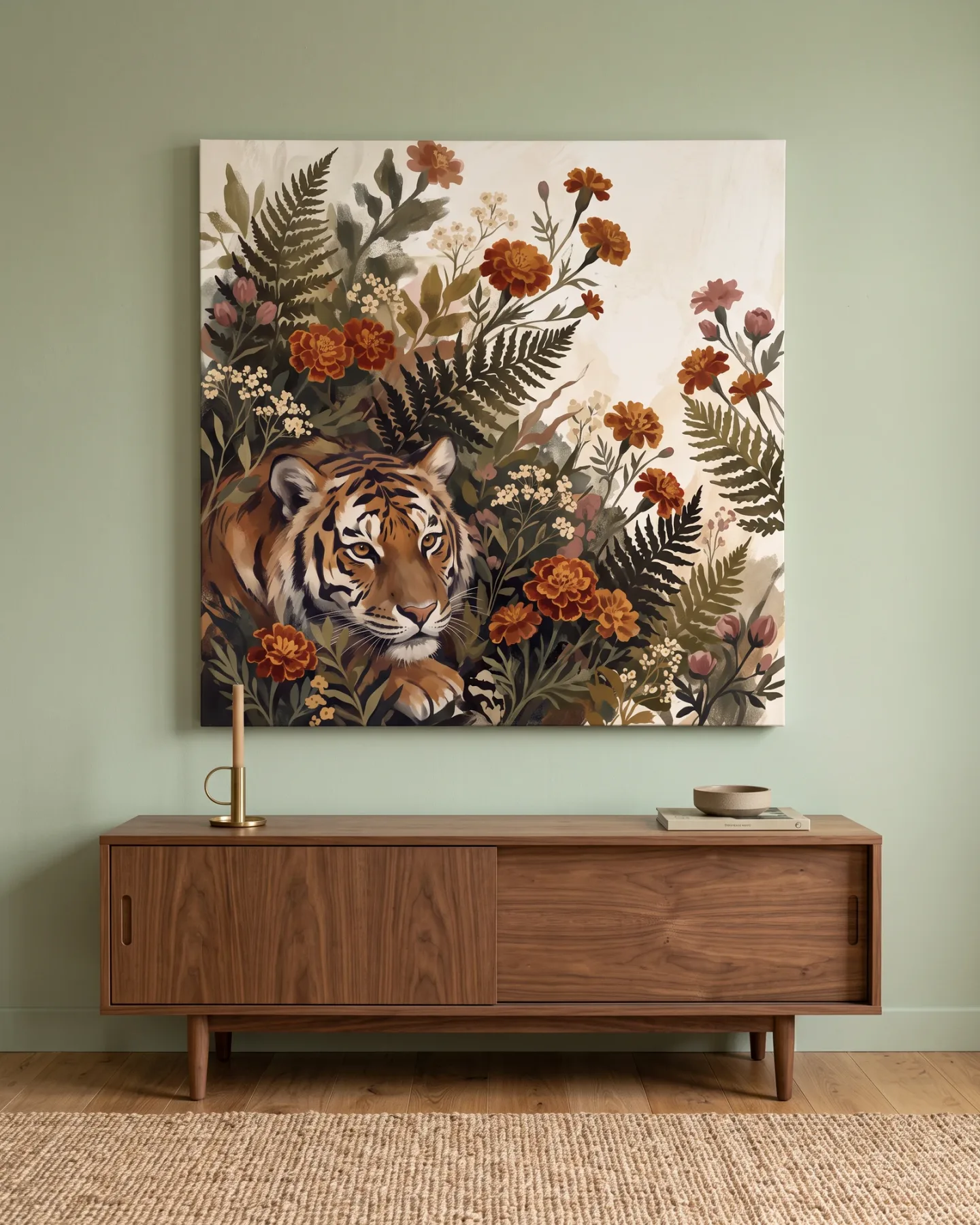 Canvas print – Tiger Among Flowers and Ferns