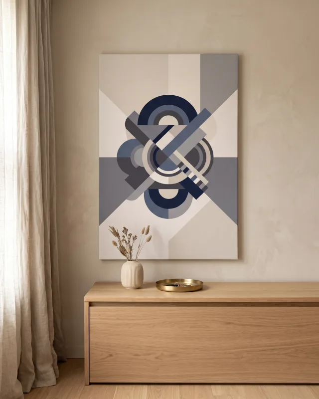 Leinwandbild – Halbkreise und Diagonalbänder in Blau