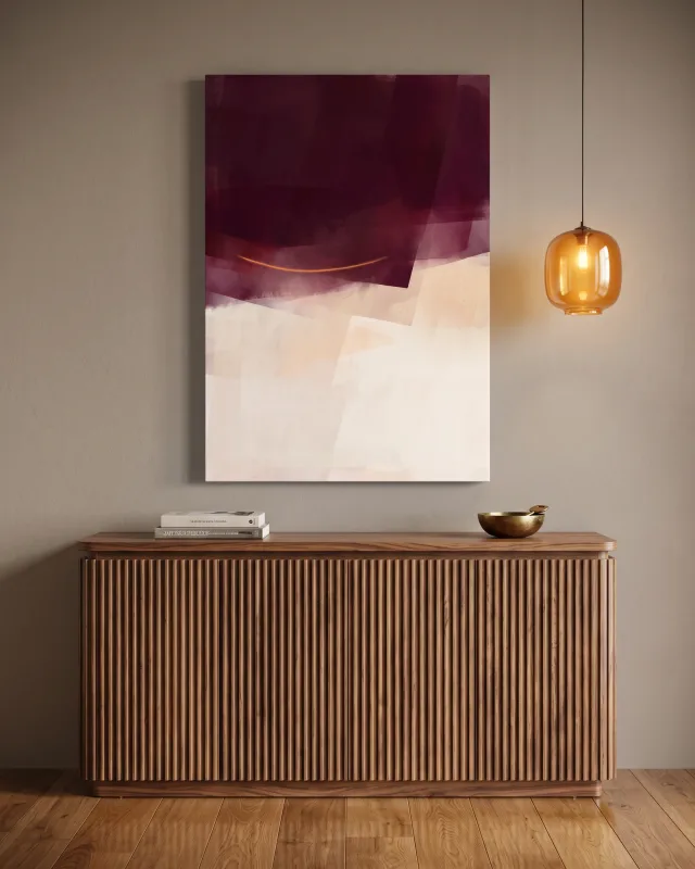 Leinwandbild – Bordeaux und Creme mit feiner Lichtlinie