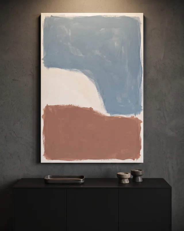 Leinwandbild – Blau und Terrakotta mit heller Diagonale