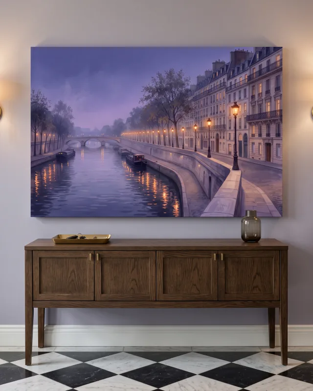 Leinwandbild – Abend am Flussufer