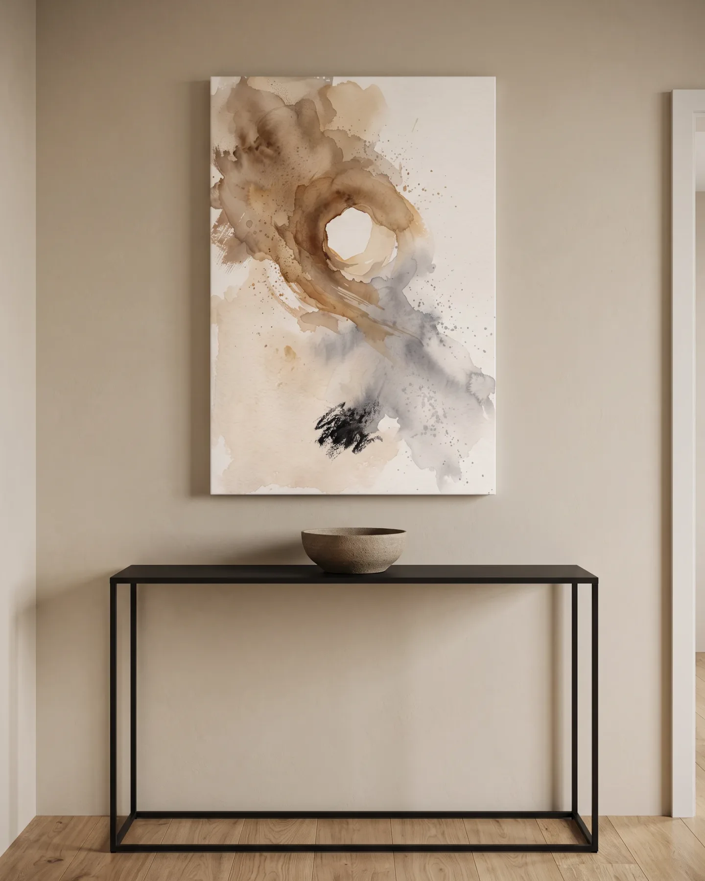 Leinwandbild – Abstrakte Aquarellformen in Beige und Grau