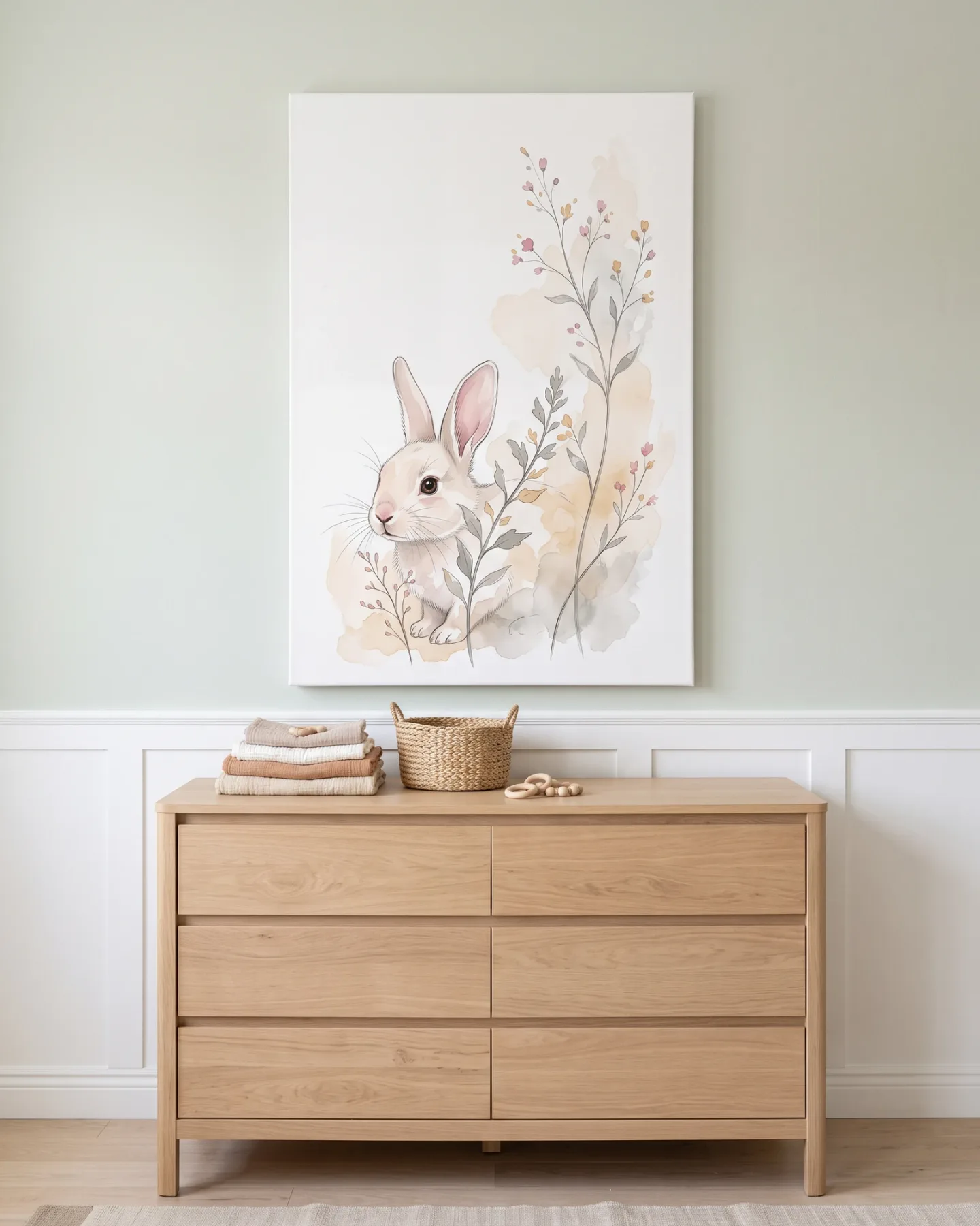 Leinwandbild – Kaninchen zwischen zarten Wildblumen