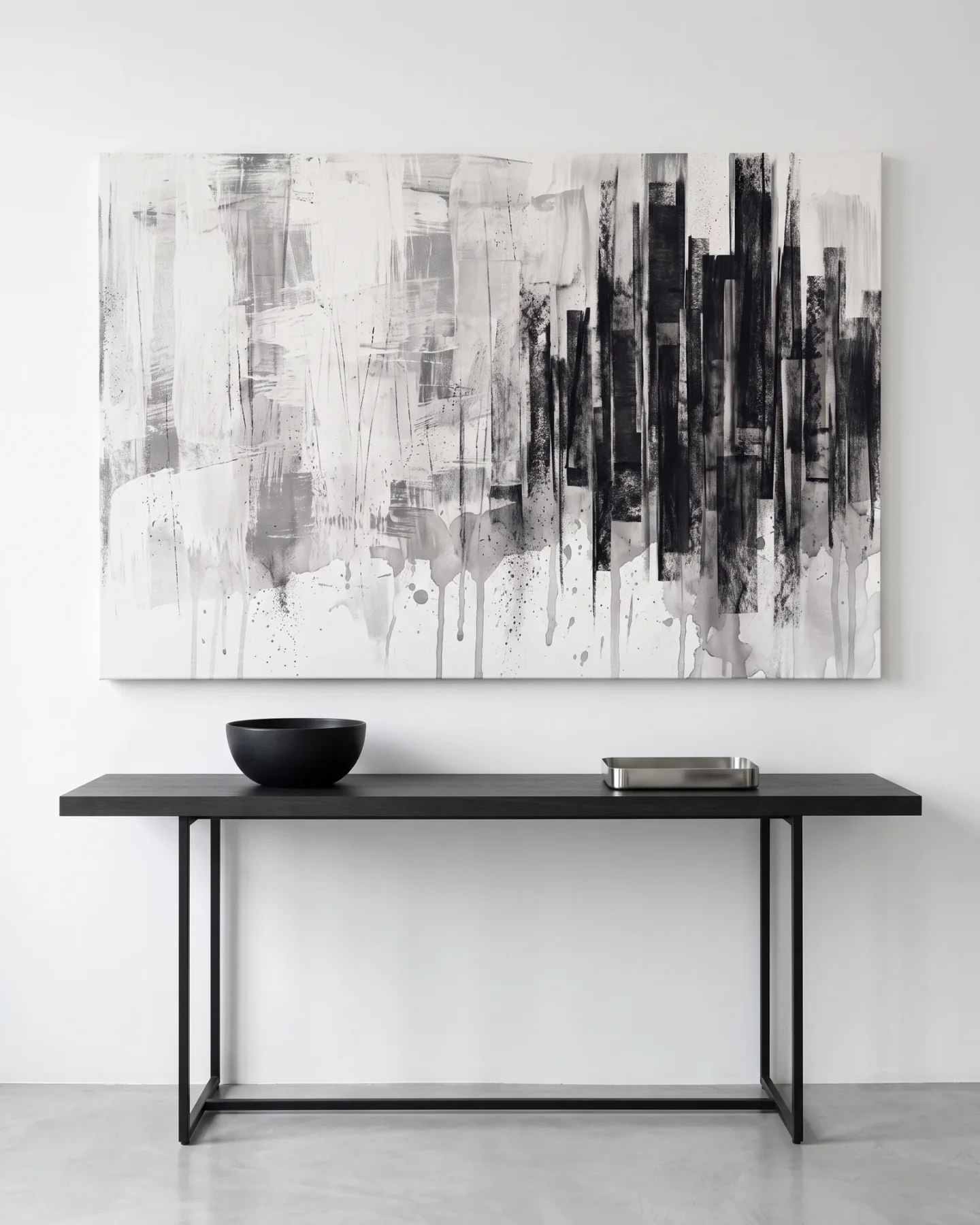 Canvas print – Abstract Black and White Painting with Vertical Forms