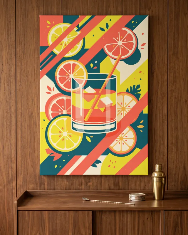 Leinwandbild – Zitrusdrink in grafischer Illustration