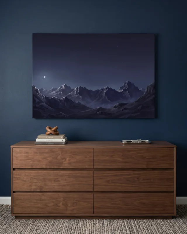 Leinwandbild – Nächtliche Berglandschaft mit Mond